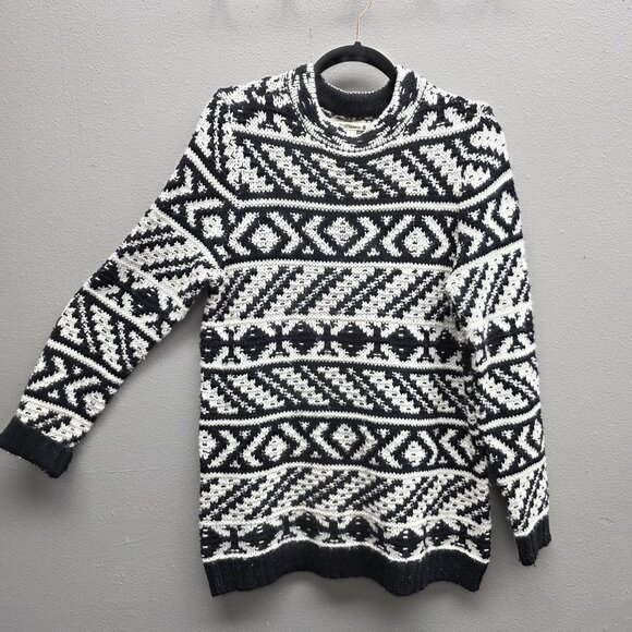 ["Ruff Hewn"] Sweaters - RuffHewn Sweater Womens Large Black White Fair Isle Wool Blend Crewneck Pullover